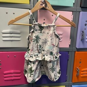 Janie and Jack Tropical Print Tank Dress - Cream, Green & Pink